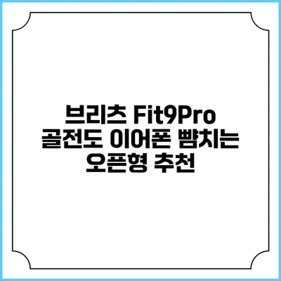 브리츠 Fit9Pro 골전도 이어폰 뺨치는 오픈형 추천