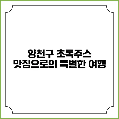 양천구 초록주스 맛집으로의 특별한 여행
