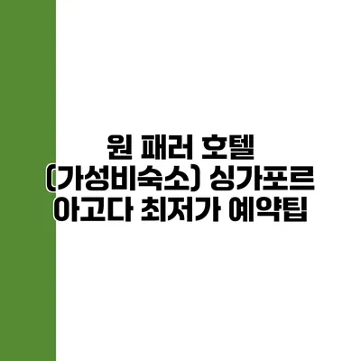 원 패러 호텔 (가성비숙소) 싱가포르 아고다 최저가 예약팁