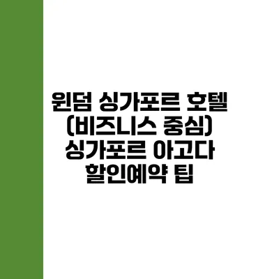 윈덤 싱가포르 호텔 (비즈니스 중심) 싱가포르 아고다 할인예약 팁