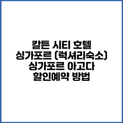칼튼 시티 호텔 싱가포르 (럭셔리숙소) 싱가포르 아고다 할인예약 방법