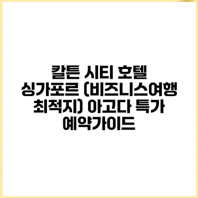 칼튼 시티 호텔 싱가포르 (비즈니스여행 최적지) 아고다 특가 예약가이드