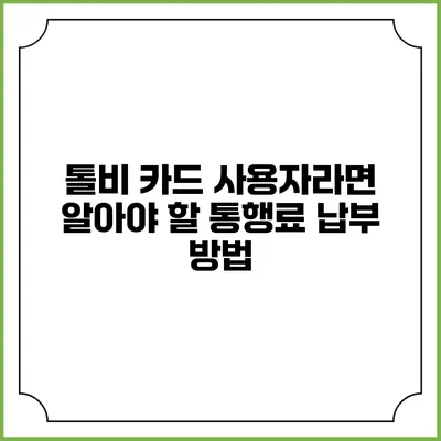 톨비 카드 사용자라면 알아야 할 통행료 납부 방법