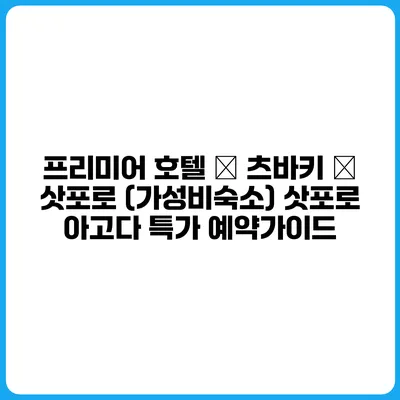 프리미어 호텔 – 츠바키 – 삿포로 (가성비숙소) 삿포로 아고다 특가 예약가이드