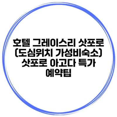 호텔 그레이스리 삿포로 (도심위치 가성비숙소) 삿포로 아고다 특가 예약팁