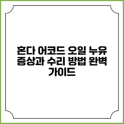 혼다 어코드 오일 누유 증상과 수리 방법 완벽 가이드